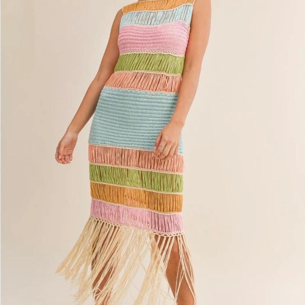 Green and Blue Smocked Tiered Midi Dress